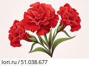 Red carnations blooming gracefully on white background. Стоковое AI-изображение, AI-художник Иван Рябоконь / Фотобанк Лори