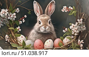 Watercolor painting of rabbit at center, surrounded by eggs. Artwork captures rabbits presence amidst collection of eggs in visually striking composition. Стоковое AI-видео, аниматор Данила Большаков / Фотобанк Лори