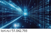 Unique tunnel filled with blue lights illuminating a dark room, creating a captivating visual effect. Стоковое AI-видео, аниматор Данила Большаков / Фотобанк Лори