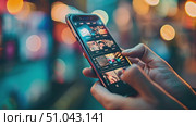 A person holding a cell phone in their hand, with fingers wrapped around the device. The screen appears to be illuminated as they interact with the phone. Стоковое AI-видео, аниматор Данила Большаков / Фотобанк Лори
