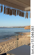 Beach coastal environment, straw decorated cafe or club, wind mill in the wind, breezy weather, moving leaves. Стоковое видео, видеограф Zita Khasanova / Фотобанк Лори