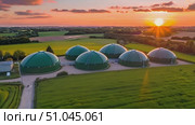 Aerial perspective of numerous expansive domes scattered across a vast field, standing as prominent structures in the landscape. Стоковое AI-видео, аниматор Данила Большаков / Фотобанк Лори