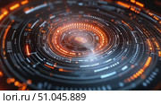 A mesmerizing digital spiral display showcases glowing orange and blue lights swirling together in a captivating pattern. Стоковое AI-видео, аниматор Данила Большаков / Фотобанк Лори