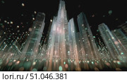 Futuristic skyline view of towering skyscrapers illuminated at night in a vibrant city. Стоковое AI-видео, аниматор Сергей Толмачёв / Фотобанк Лори
