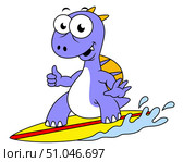 Illustration of a surfing Spinosaurus. Стоковое фото, фотограф Stocktrek Images, Inc. / ТАСС / Фотобанк Лори