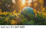 A globe placed on a vibrant green field under the open sky. Стоковое AI-видео, аниматор Данила Большаков / Фотобанк Лори