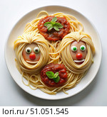 Spaghetti Faces With Tomato Sauce. Generative AI. Стоковое AI-изображение, AI-художник Roman Zavorotny / Фотобанк Лори