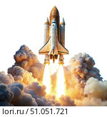Spacecraft Launch With White Background. Generative AI. Стоковое AI-изображение, AI-художник Roman Zavorotny / Фотобанк Лори