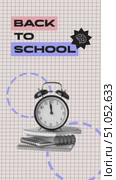 Back to school preparation with alarm clock and notebooks displayed on a grid background. Стоковое видео, видеограф Сергей Толмачёв / Фотобанк Лори