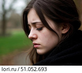 профиль грустной девушки. Стоковое AI-изображение, AI-художник Руслан Лесков / Фотобанк Лори