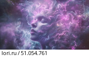 Artistic digital representation shows a human figure with cosmic energy emanating from their head, blending into a starry space background. Стоковое AI-видео, аниматор Данила Большаков / Фотобанк Лори