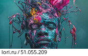 A mans head with vibrant paint splashes creating a dynamic and colorful display. Стоковое AI-видео, аниматор Данила Большаков / Фотобанк Лори
