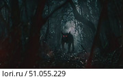 A demon resides in the heart of a dark, foreboding forest, surrounded by twisted trees and eerie shadows. Стоковое AI-видео, аниматор Данила Большаков / Фотобанк Лори