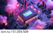 microchip emitting microcontroller ai generated. Стоковое AI-изображение, AI-художник Vectorwin / Фотобанк Лори