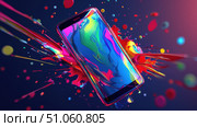 curved warping mobile phone ai generated. Стоковое AI-изображение, AI-художник Vectorwin / Фотобанк Лори