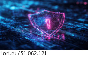 firewall lighting up cybersecurity shield ai generated. Стоковое AI-изображение, AI-художник Vectorwin / Фотобанк Лори
