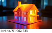 3d holographic projection of home inspection ai generated. Стоковое AI-изображение, AI-художник Vectorwin / Фотобанк Лори