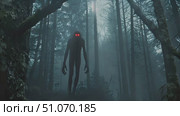 Mysterious creature with glowing red eyes walking through a dense forest, creating an eerie atmosphere. Стоковое AI-видео, аниматор Данила Большаков / Фотобанк Лори