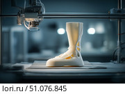 A 3D printer makes a prosthesis from a biocompatible material in a medical laboratory. Стоковое AI-изображение, AI-художник Алексей Кузнецов / Фотобанк Лори