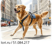 Собака поводырь помощь слепому помощь людям. Стоковое AI-изображение, AI-художник Алёна Николенко / Фотобанк Лори