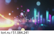 Abstract digital background with colorful light bokeh and sound wave patterns. Vibrant hues of pink, blue, and purple create a dynamic visual effect. Стоковое AI-видео, аниматор Nart / Фотобанк Лори