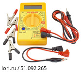 Цифровой мультиметр и радиоэлементы на белом фоне. Digital  multimeter on a white background. Стоковое фото, фотограф Татьяна Д / Фотобанк Лори