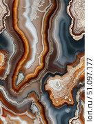 Natural formations of agate mineral stone reveal stunning patterns and rich colors, illustrating the beauty of geological processes that unfold over time in our earths crust Generative AI. Стоковое AI-изображение, AI-художник Юлия Петровская / Фотобанк Лори