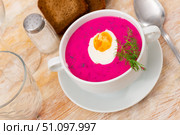 National dish of Belarusian cuisine is soup Kholodnik. Стоковое фото, фотограф Яков Филимонов / Фотобанк Лори