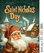 Saint nicholas day celebration poster design for holiday decor and festive winter spirit. Стоковое AI-изображение, AI-художник Сергей Бирюков / Фотобанк Лори