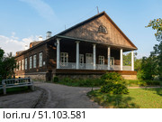 Osipov-Wolf House Museum in the Trigorskoye Estate of Pushkin Natural Landscape Reserve on a sunny summer day, Pushkinskiye Gory, Pskov Region, Russia. Стоковое фото, фотограф Ula Ulachka / Фотобанк Лори