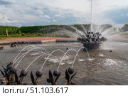 Strelna, St. Petersburg, Russia, June 12, 2025: The Fountain Tulips in the Lower Park of the Palace and Park Ensemble of the Konstantinovsky Palace on a sunny summer day. Редакционное фото, фотограф Ula Ulachka / Фотобанк Лори