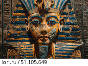 Golden mask of tutankhamun depicting the boy king wearing nemes headdress. Стоковое AI-изображение, AI-художник Иван Рябоконь / Фотобанк Лори