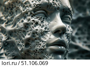 Artificial intelligence face transforming and melting into digital data stream. Стоковое AI-изображение, AI-художник Иван Рябоконь / Фотобанк Лори
