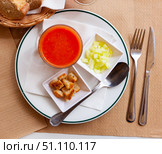 Popular dish of Spanish cuisine Gazpacho. Стоковое фото, фотограф Яков Филимонов / Фотобанк Лори