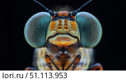 Detailed close-up of a vibrant dragonfly showcasing intricate eye. Стоковое AI-изображение, AI-художник Михаил Коханчиков / Фотобанк Лори