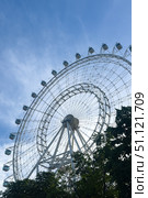 Sun of Moscow is the highest panoramic ferris wheel in Europe, against the blue sky on sunny summer day in in VDNKh park. view from below, copy space. Стоковое фото, фотограф Ирина Михайличенко / Фотобанк Лори
