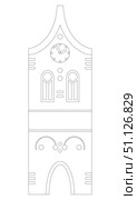 Rasterized copy coloring page Medieval house with clock tower isolated on white background, cutout ready. Стоковая иллюстрация, иллюстратор Елена  Попкова / Фотобанк Лори