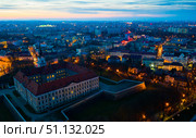 Aerial view of Rzeszow cityscape with castle at twilight. Стоковое фото, фотограф Яков Филимонов / Фотобанк Лори