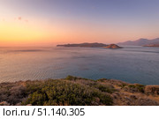 Sunrise on the island of Crete with view to Spinalonga on a summer. (2019 год). Стоковое фото, фотограф Емельянов Евгений Викторович / Фотобанк Лори