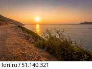 Sunrise on the island of Crete near Spinalonga on a summer. (2019 год). Стоковое фото, фотограф Емельянов Евгений Викторович / Фотобанк Лори
