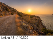 Sunrise on the island of Crete near Spinalonga on a summer. (2019 год). Стоковое фото, фотограф Емельянов Евгений Викторович / Фотобанк Лори