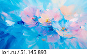 Vibrant Impressionistic Oil Painting of Ethereal Abstract Flowers in Soft Blues, Pinks, and Lavenders with Textured Brushstrokes. Стоковое AI-изображение, AI-художник Данила Большаков / Фотобанк Лори