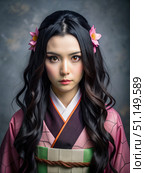 A Live-Action Portrayal of Necks Gamed in a Traditional Kimono. Generative AI. Стоковое AI-изображение, AI-художник Roman Zavorotny / Фотобанк Лори