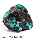 Rough Turquoise Specimen on White Background. Generative AI. Стоковое AI-изображение, AI-художник Roman Zavorotny / Фотобанк Лори