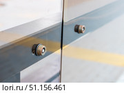 Modern Glass Partition with Stainless Steel Fasteners. Стоковое фото, фотограф Аксенова Вера / Фотобанк Лори