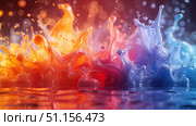 Paint Splash Effect. multicolor paint spilled out, creating an interesting abstract drawing, a pattern of lines, halftones, causing different associations in your design. fluid art. Стоковое AI-изображение, AI-художник Ирина Михайличенко / Фотобанк Лори