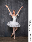 Studio portrait of a ballerina in a white tutu. Стоковое фото, фотограф Андрей Аркуша / Фотобанк Лори