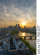 Frankfurt am Main Downtown City Skyline at Sunset. Aerial View. Hesse, Germany. Стоковое фото, фотограф Максим Забаровский / Фотобанк Лори