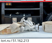 A water fire hose is lying. Стоковое фото, фотограф Соболева Наталия / Фотобанк Лори