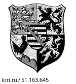 Middle coat of arms of Saxe-Coburg-Gotha, illustration from Meyer's Encyclopedic Dictionary. 1897. Стоковая иллюстрация, иллюстратор Константин Тимофеев / Фотобанк Лори
